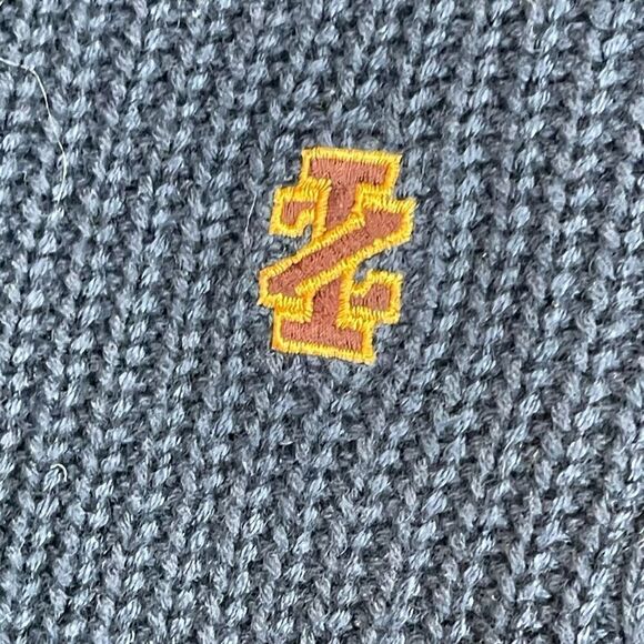 Vintage IZOD Sweater Men's XL Blue Chunky Cable Knit Wool Blend V Neck Pullover - Picture 4 of 12